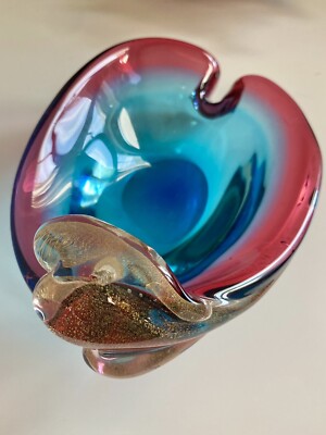 Seguso Vetri D Arte Eggplant Bowl - Vintage Murano W/ Aventurine, Rare Shape