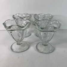 Vintage Set Of 4 Clear Glass Ice Cream Sundae Sherbet Desert Bowls Cups Mexico
