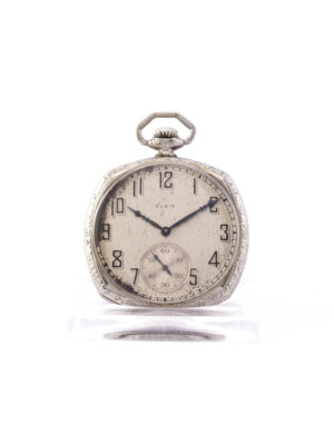 Elgin Taschenuhr im weiß vergoldeten Art deco Gehäuse 30's