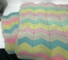 VINTAGE HANDMADE Crochet Baby Nursery Throw 54"X56" Unisex
