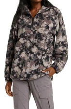 NEW Zella Blair Polar Fleece Quarter Zip Pullover - Grey Kitten Whispy Camo - M