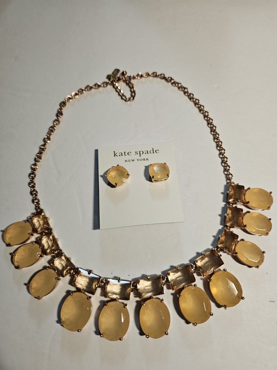 Kate Spade New York necklace earring set Champagne color stones New/used Signed  View 2