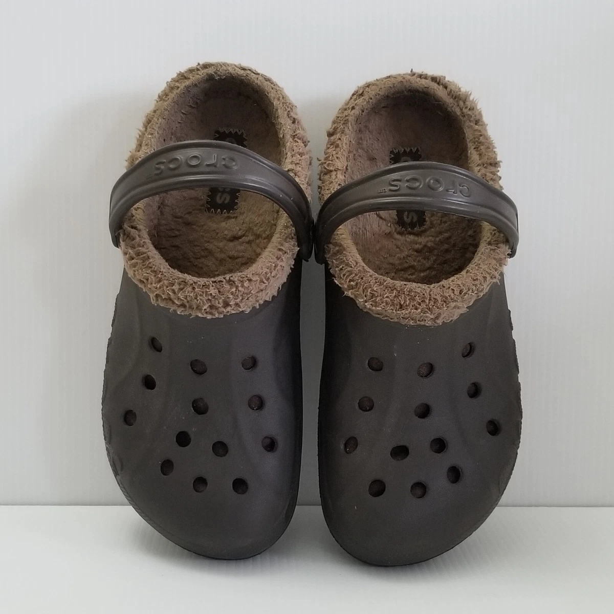 Crocs Baya Faux Fur Lined Clog Expresso Khaki Unisex Sz Mens 6 Womens 8 Sandal