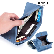 RFID Blocking Genuine Leather Women Small Wallet Card Holder Coin Purse Mini Bag