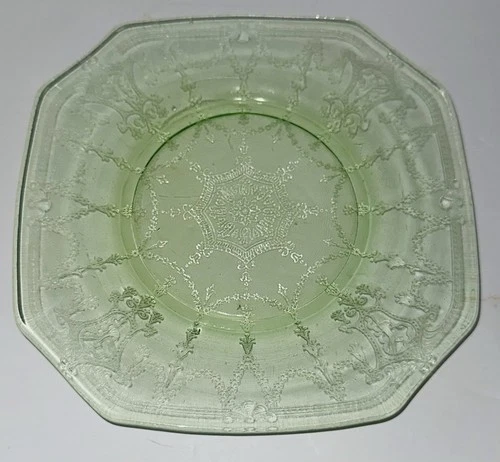 Green Cameo Ballerina Depression Glass 8 1/4” Square Plates
