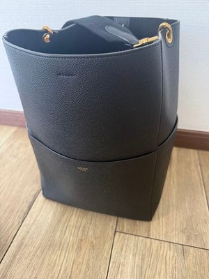 CELINE Sangle Bucket Black Leather Gold Hardware Used with Receipt