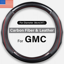Deluxe Leather Steering Wheel Cover For Gmc Sierra Round 15 Black Red-line Deluxe Leather Steering Wheel Cover For Gmc Sierra Round 15 Black Red-line
