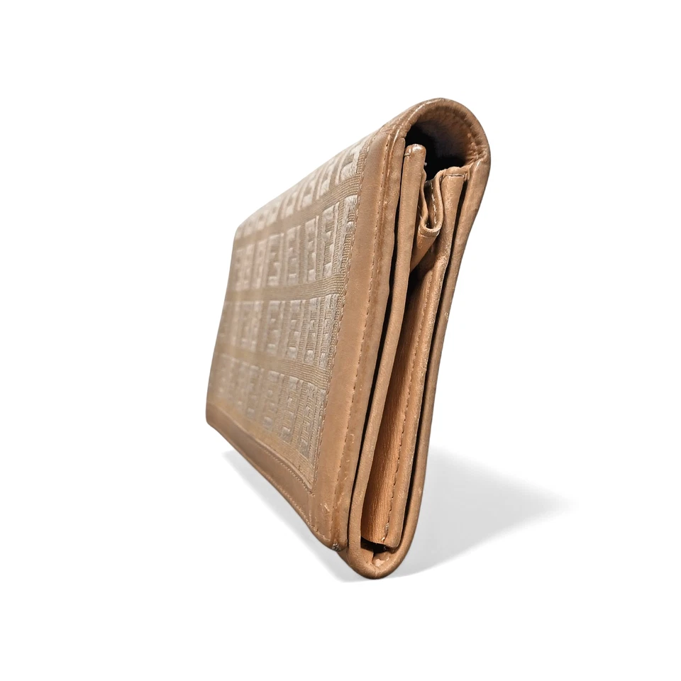 Cartera Larga FENDI Doble Plegable Zucca Calabacín Lona y Cuero Borde USADA Italia Foto 3 de 4