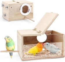 Wooden Parakeet Nesting Box with Acrylic View Bird Breeding Cage House