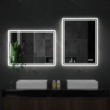  Inch Illuminate Bathroom Mirror Back Light Dimmable Defog Wall-Mounted Bath Mir
