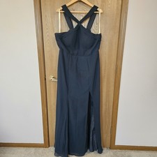 Azazie Navy Blue Bridesmaid Dress 16 Long Formal Chiffon Gown Halter Style Strap
