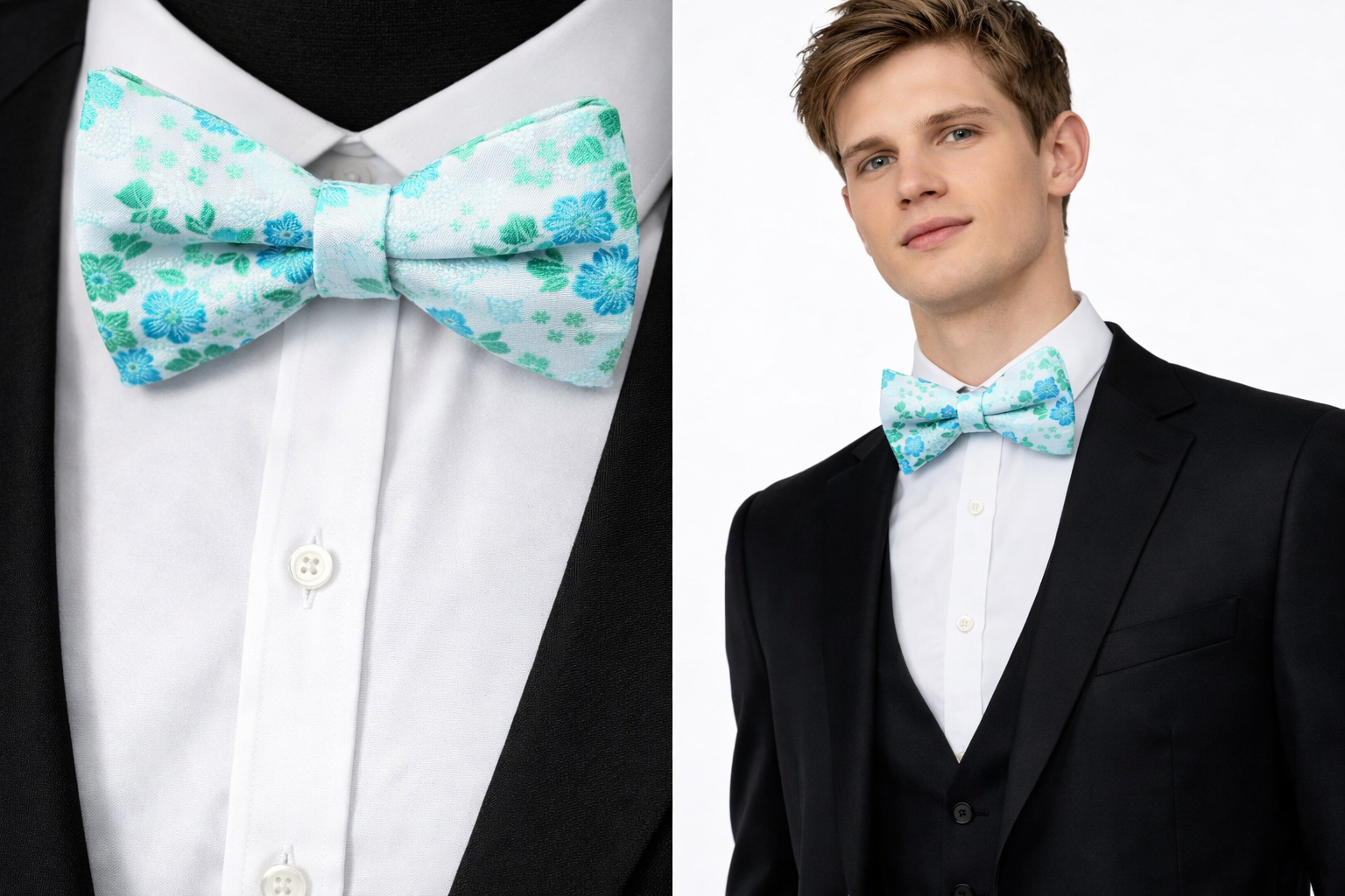 Teal Men’s Bow Tie Floral Green Luxury Wedding Groomsman Dickie Formal Fancy UK