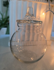Princess House Heritage Clear Glass Floral Cotton Ball Jar w/ Lid Round 5.5in