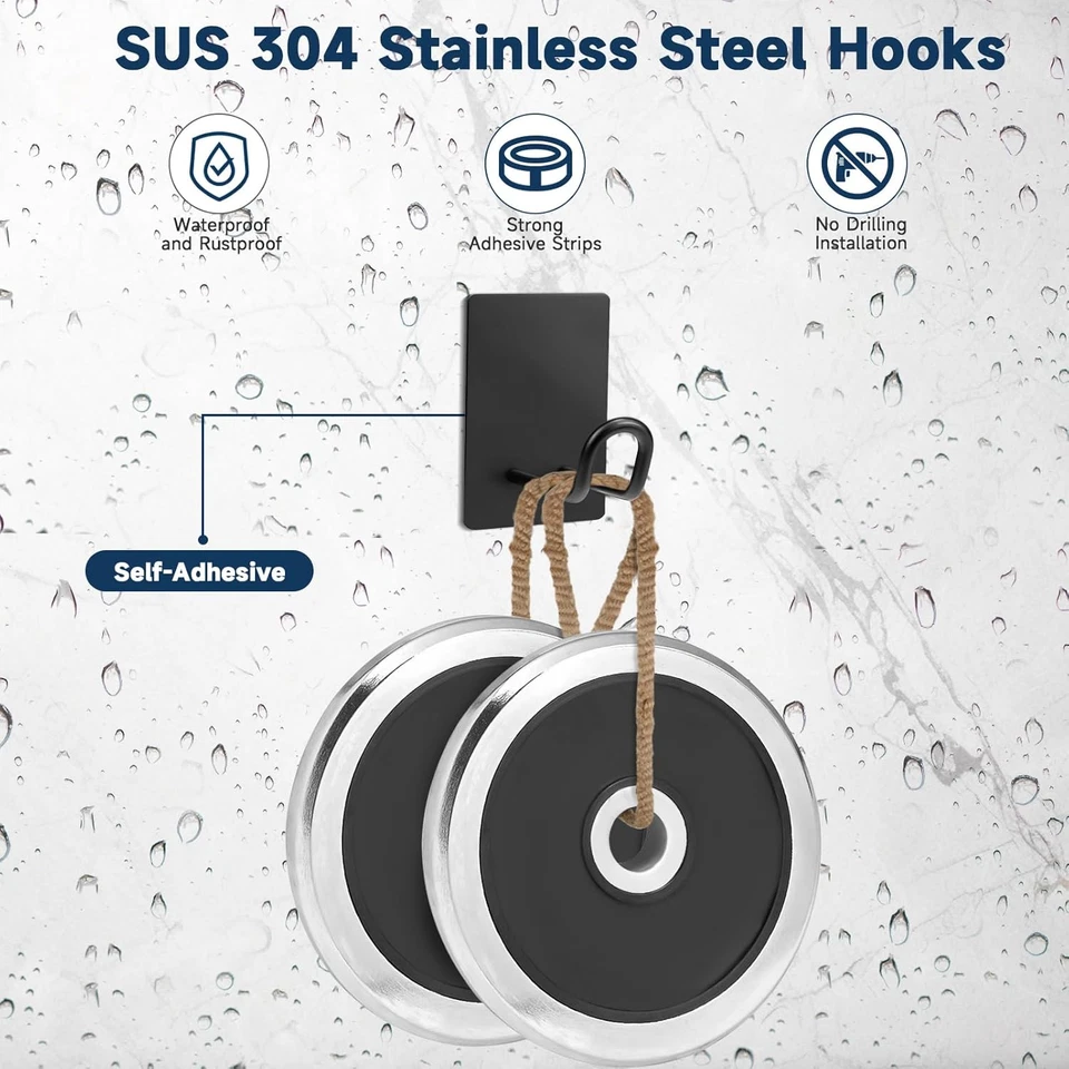 Ganchos autoadhesivos de alta resistencia, grandes ganchos de toalla de acero inoxidable, sin taladros Foto 3 de 4