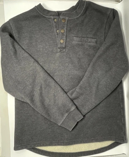 LL Bean Katahdin Iron Works Bonded Waffle Fleece Lined Henley Shirt Men Med Grey