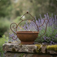 Teapot Planter Antique Iron Flower Pot with Handle Shabby Chic for Garden