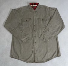 LL Bean Button Up Hunting Shirt Flannel Lined XL Olive USA Made Outdoor 80s
