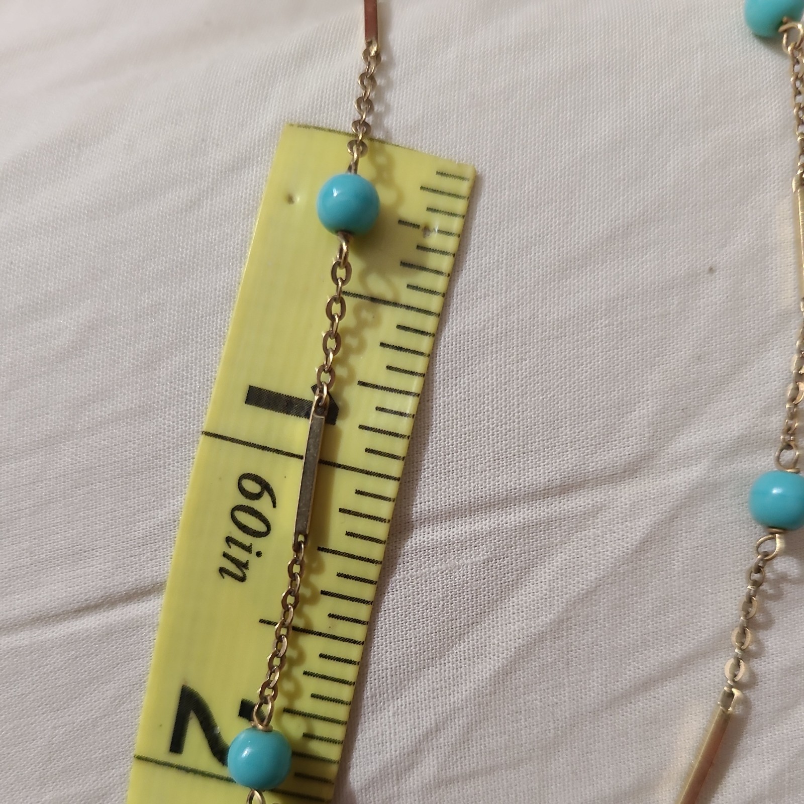 Solid 14k Gold Turquoise Cable Link Chain Station… - image 11