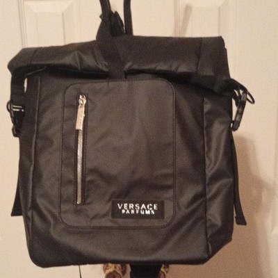 Versace Black Greek Key Backpack Front Zip Pocket, Adjustable Straps    