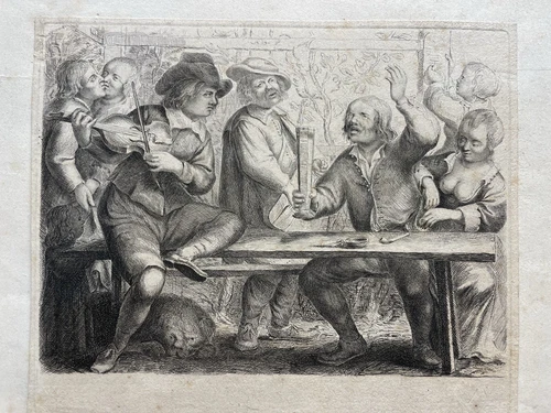 Original 1610-1668 Jan Miense Molenaer Etching Violinist at The Brothel RARE!