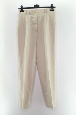 Daja-Secondhand Damen Hose Gr. 42 Stoffhose Beige Kariert Polyester #EF-54