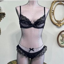 Agent Provocateur Fifi Lingerie Set 34D Size 3 Pink Black Sheer Lace NWT