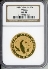 1983 CHINESE GOLD PANDA 100Y NGC MS68 1 Oz. MS-68 CHINA 100-YUAN toned & SCARCE