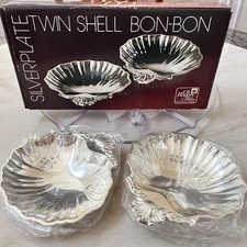Vintage F.B. Rogers Silverplate Twin Shell Bon Bon Dishes 6” Japan Set/2 Ornate