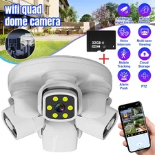 4K Four Lens Security Camera WiFi Detection 2-Way Surveillance W/ 32G Card 