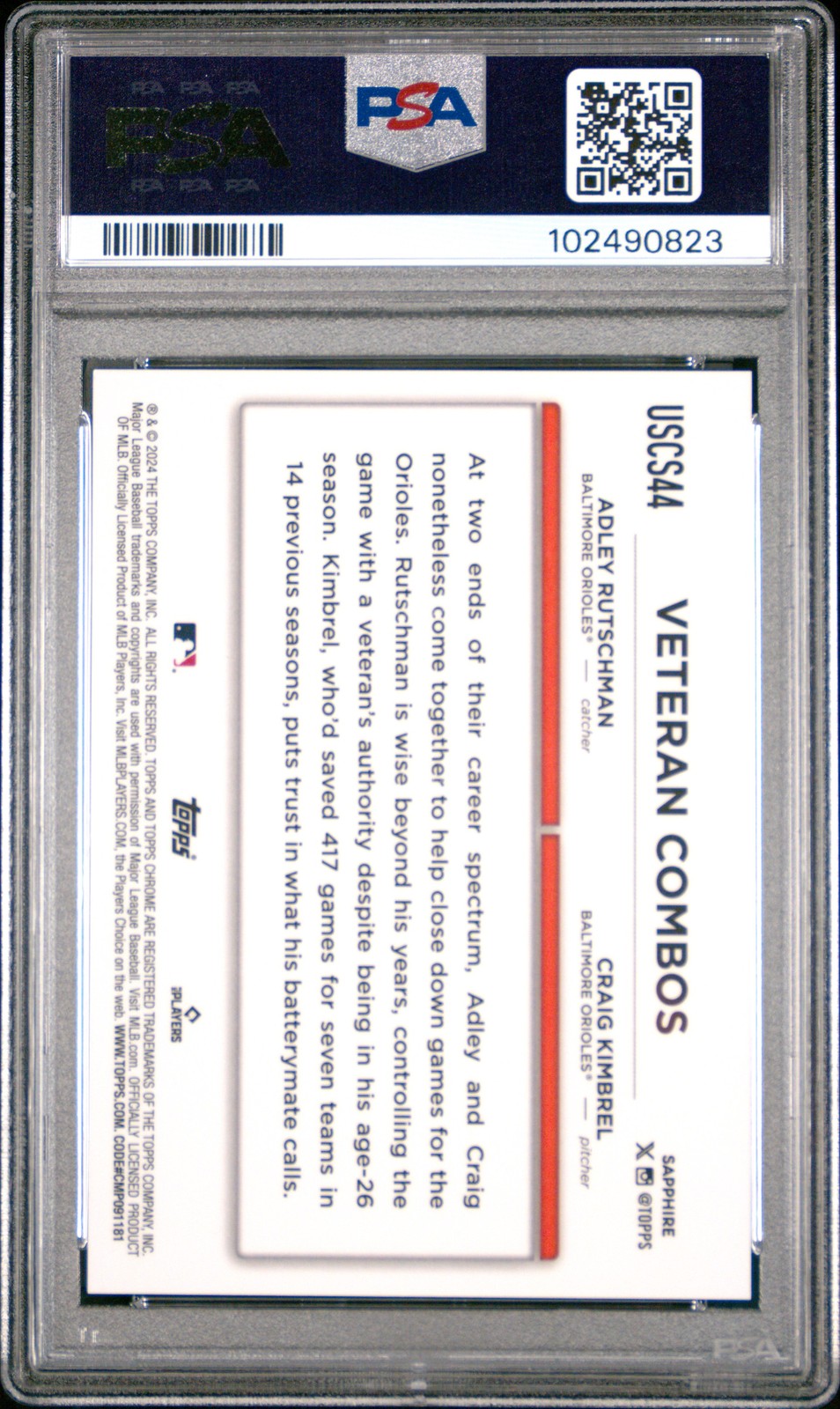 2024 TOPPS CHROME SAPPHIRE UPDATE GOLD ADLEY RUTSCHMAN/CRAIG KIMBREL /50 PSA 10 view 2