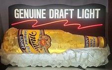 VTG 1993 MILLER GENUINE DRAFT LIGHT BEER LIGHT UP BOTTLE 3-D SIGN MAN CAVE WORKS