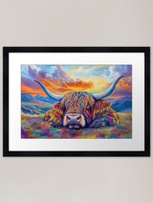 Bunte Highland Cow gerahmte Kunst P gerahmt Wandbild Poster Leinwanddruck Bild