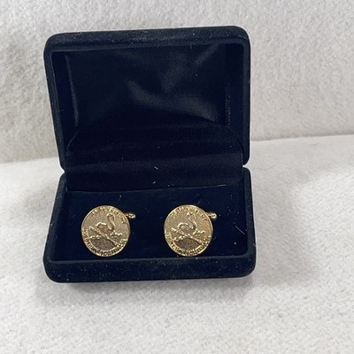 Brass Metal Cuff Link Set Round Parliament West Australia Swan & Arrows