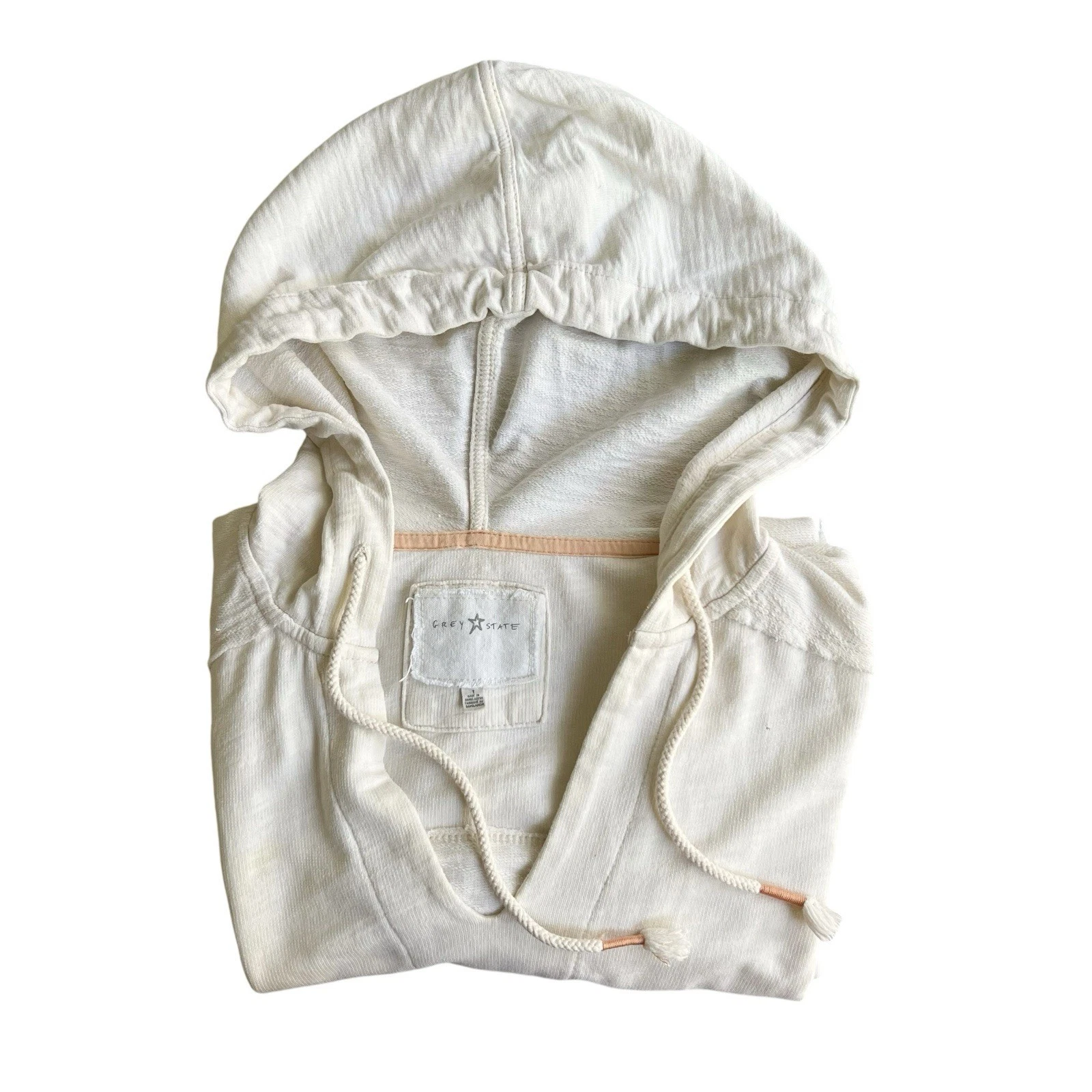 Grey State Pacific Dress Canvas Small • Raw Edge • Hoodie • High-Low Hem • $108