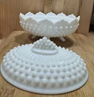 VTG Fenton Milk Glass Hobnail Oval Covered Footed Dish 1960s EUC