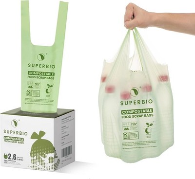 Compostable Biodegradable Bags 2.6 Gallon 100 Count Handles Food Scrap BPI