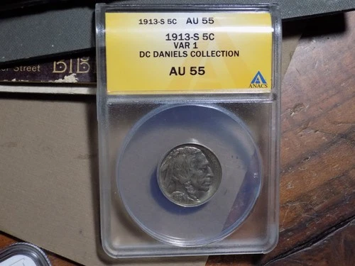 1913-S Type 1 Buffalo Nickel - ANACS AU55 - Colorful Toning