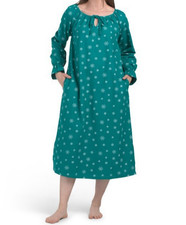 NWT Petite Plume Delphine Emerald Green SNOWFLAKES Nightgown Women's M Pockets
