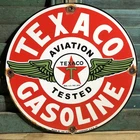 VINTAGE 1949 DATED TEXACO AVIATION TESTED GASOLINE WINGS PORCELAIN SIGN GAS OIL