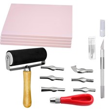 4 Pcs Rubber Carving Linoleum Blocks with Tools, Rubber Stamp Carving Blocks ...