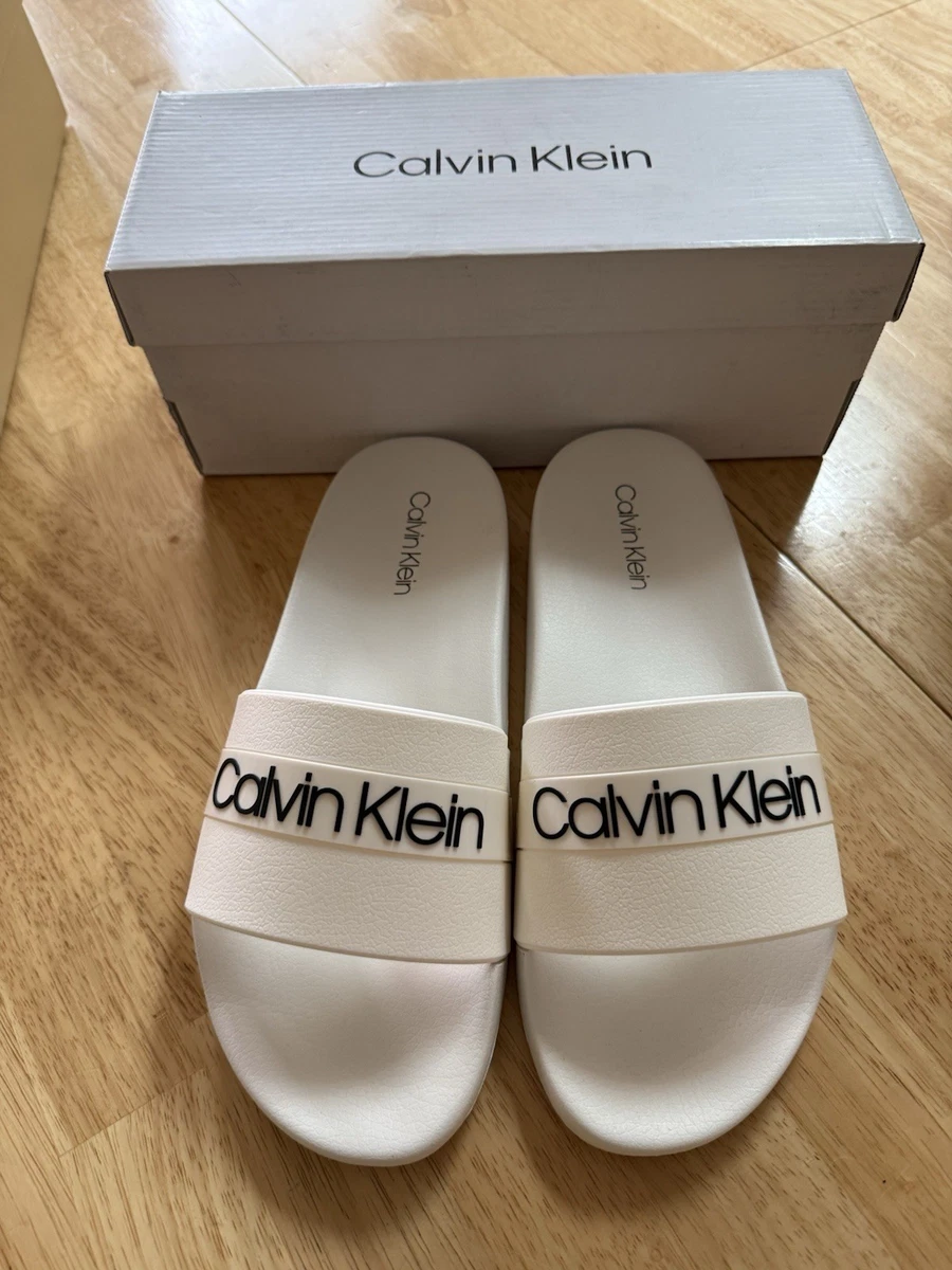 Calvin Klein‎ Unisex Slide Sandals White Size 10M Casual Summer Calvin Klein White Sandals for Men for sale | eBay main image 2