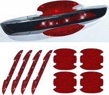 8Pcs Bling Rhinestone Car Door Handle Stickers Protector, Trim Auto Door Red