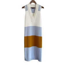 J. Crew Womens Colorblock Stripe V-Neck Cotton Sweater Dress Blue Yellow Preppy