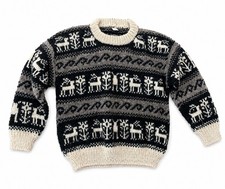 Unisex Mens Women s Vintage Hand knit Nepal Ethnic Tribal Chunky Sweater L XL