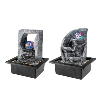 Lumineo - Zimmerbrunnen LED mit Glaskugel Springbrunnen bunte LED Felsen Optik