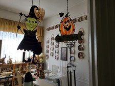 2 Metal Wind Chime Witch Pumpkin. Hanging Outdoor Indoor Decoration.  Halloween 