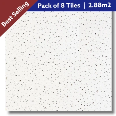 CEILING EXPERT Fine Fissured Suspended Ceiling Tiles Square 595mm x 595mm 8 Per Box 600mm x 600