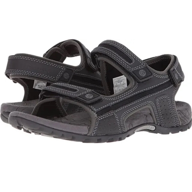 Sandalo Merrell da uomo rovere senza sabbia nero granito grigio robusto cinturini regolabili 12