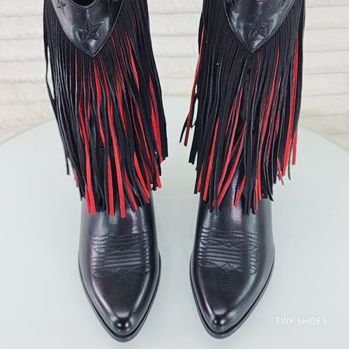 Botas de Vaquera Country Swing Negro y Rojo con Flecos Occidentales con Cremallera - Imagen 8 de 11