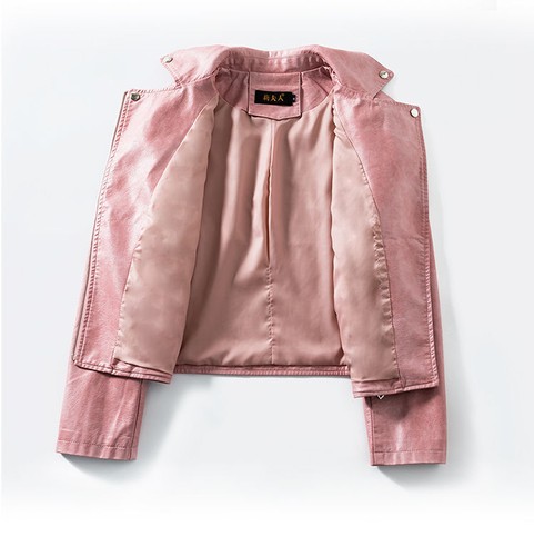 Women's Leather Jacket Pink Ladies Leather Jacket PU Ladies Short Coat XS-2XL - Picture 3 of 16